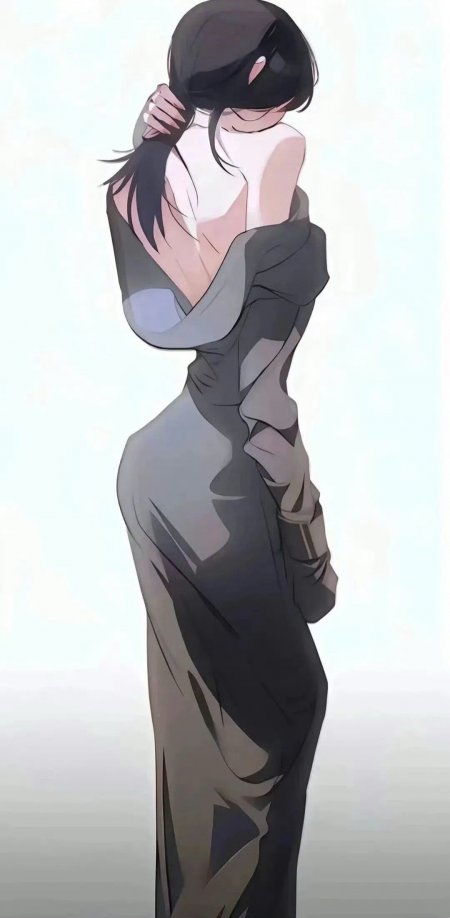 动漫少女背影露肩长裙优雅姿态人物手机壁纸