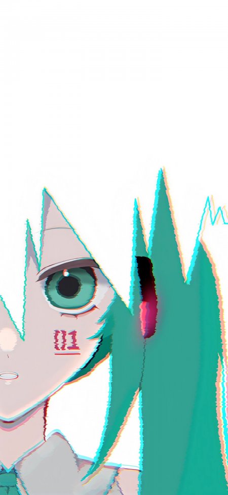 初音未来绿发侧脸故障艺术风格动漫手机壁纸