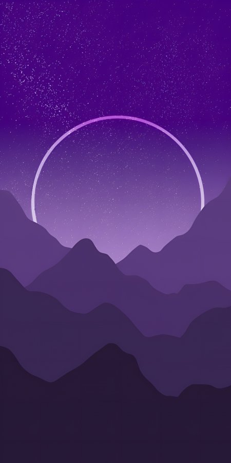 紫色星空山峦剪影圆环光晕梦幻极简风格创意插画手机壁纸