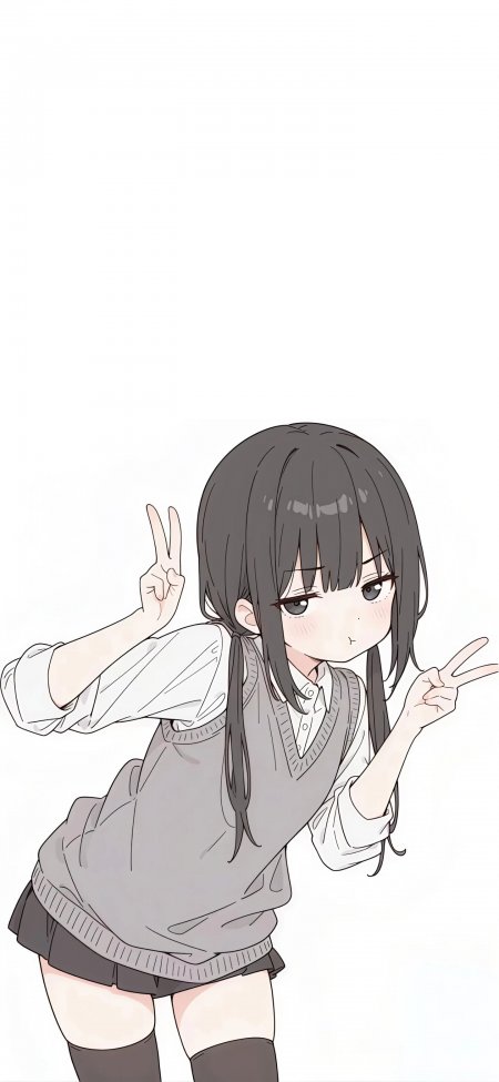 日系校园风双马尾少女比耶可爱动漫手机壁纸