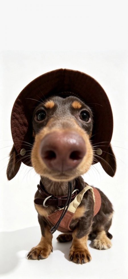 腊肠犬戴棕色帽子大鼻特写萌宠摄影手机壁纸