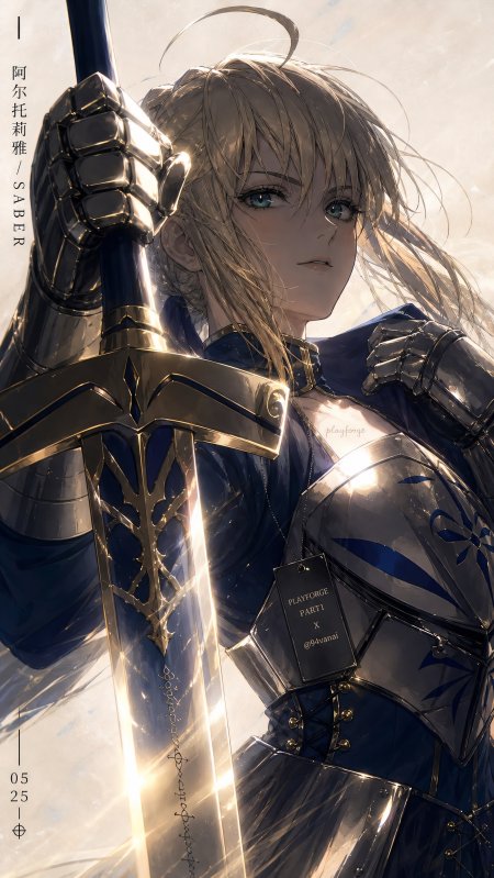 Fate阿尔托莉雅持剑铠甲少女奇幻动漫手机壁纸