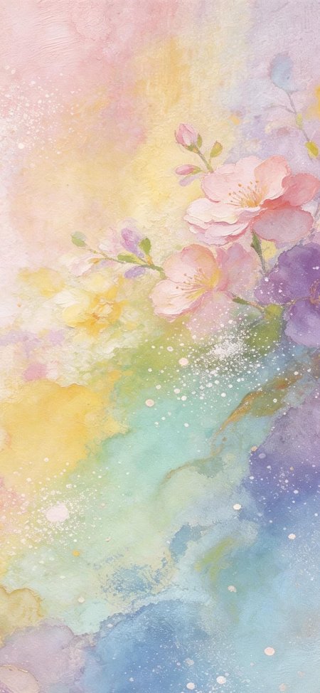水彩晕染樱花彩虹色花卉艺术创意手机壁纸
