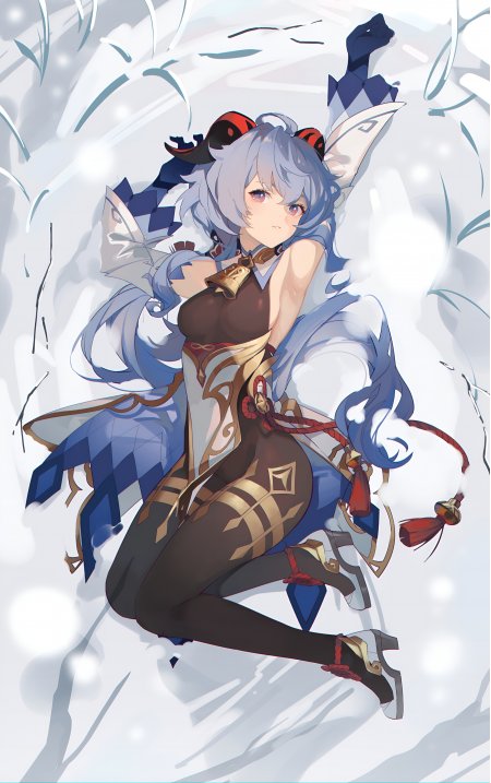原神甘雨雪地躺卧蓝发黑丝冰系少女动漫手机壁纸