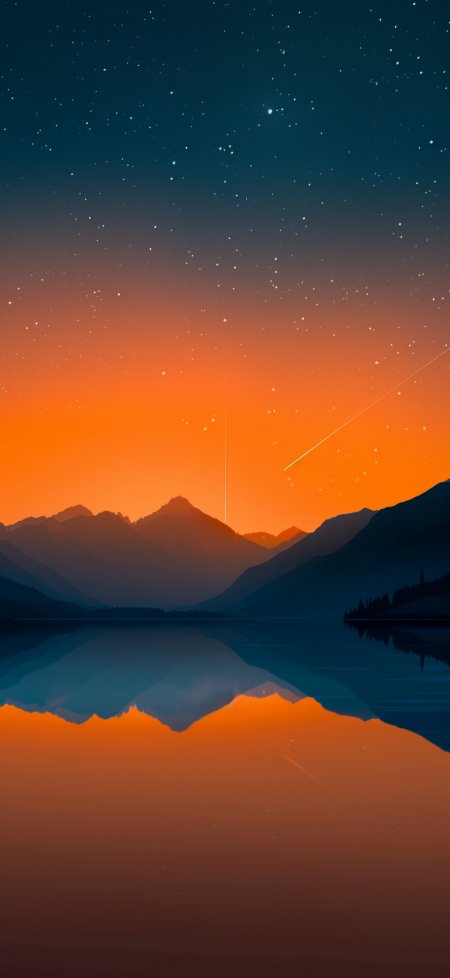 星空山脉湖面倒影流星划过自然风光风景手机壁纸