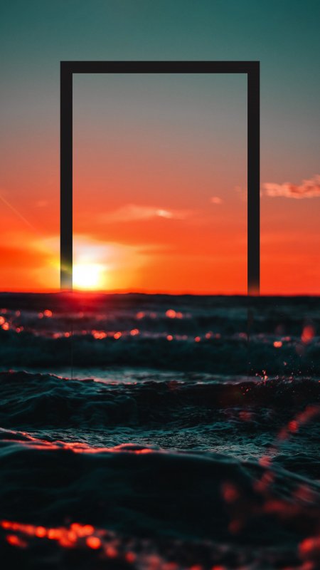 黑框日落海景波光粼粼创意艺术手机壁纸