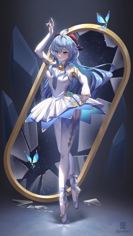 原神甘雨白裙金环蝴蝶环绕舞动姿态动漫少女手机壁纸