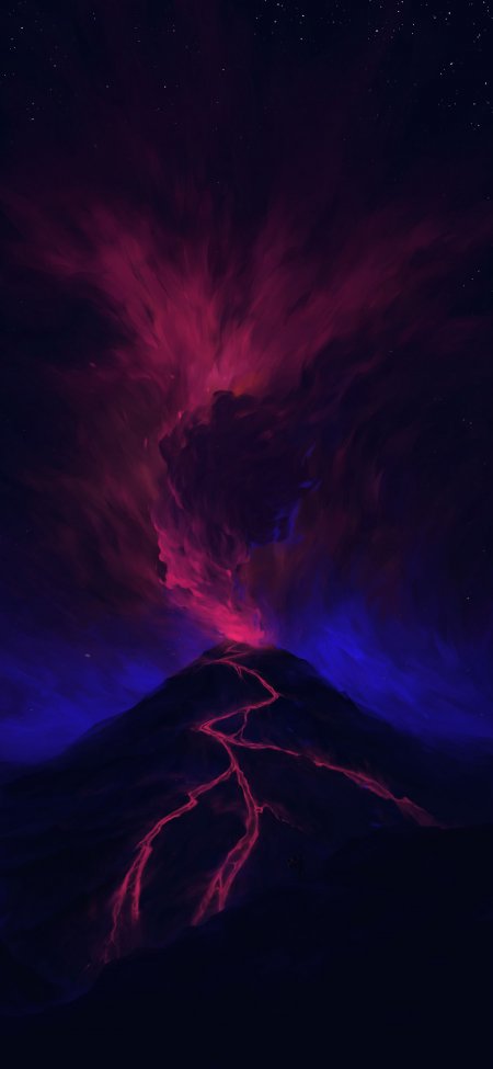紫红熔岩火山喷发星空背景创意手机壁纸