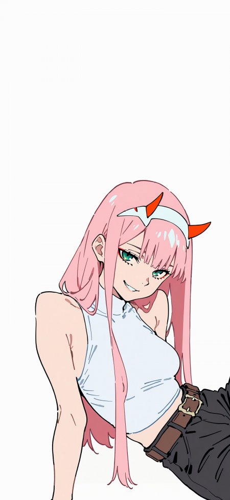 粉发少女零二坐姿微笑动漫手机壁纸