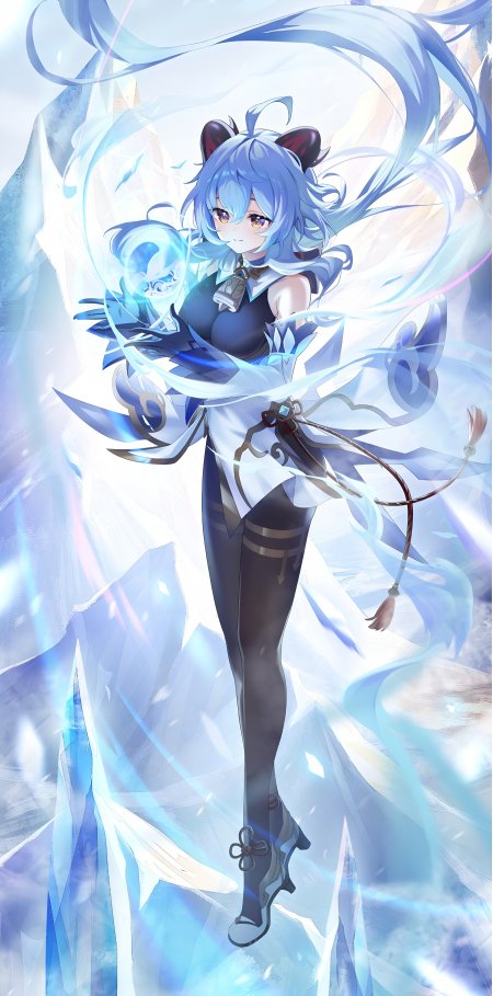 原神甘雨冰元素环绕悬浮空中战斗姿态少女动漫手机壁纸