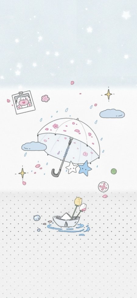 雨伞花瓣小船星星卡通可爱元素清新创意手机壁纸