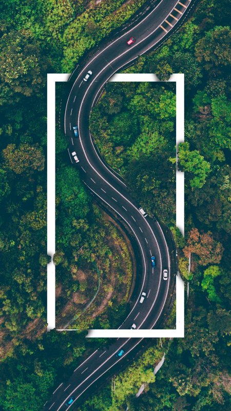 绿色森林俯瞰S型公路航拍自然风光风景手机壁纸