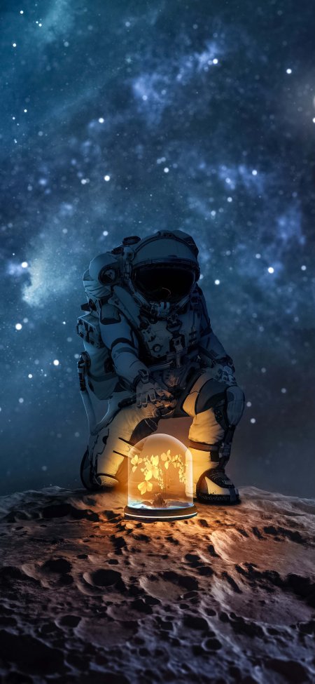 宇航员月球捧发光植物科幻创意手机壁纸