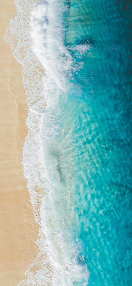 沙滩海浪俯拍碧蓝海水自然风光风景手机壁纸