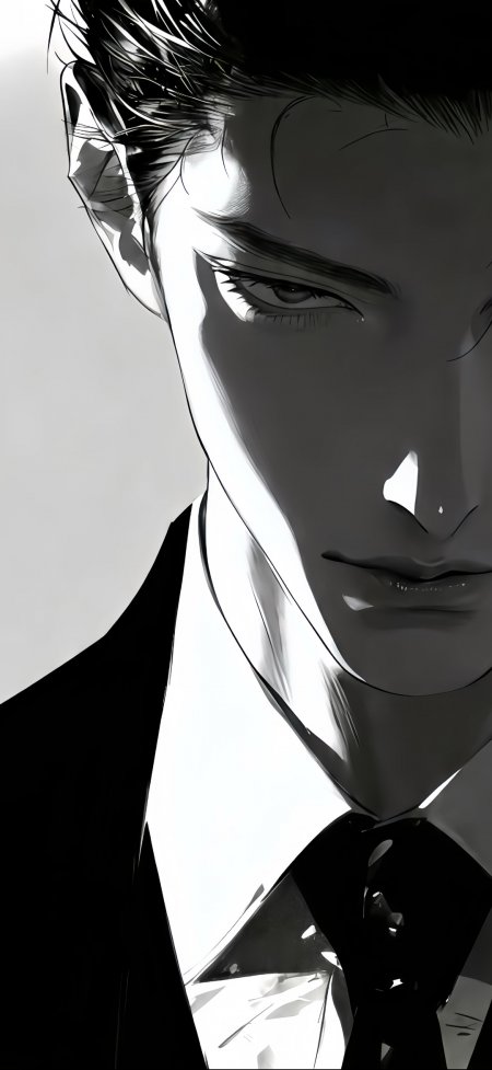 黑白光影西装男士侧脸艺术人物手机壁纸