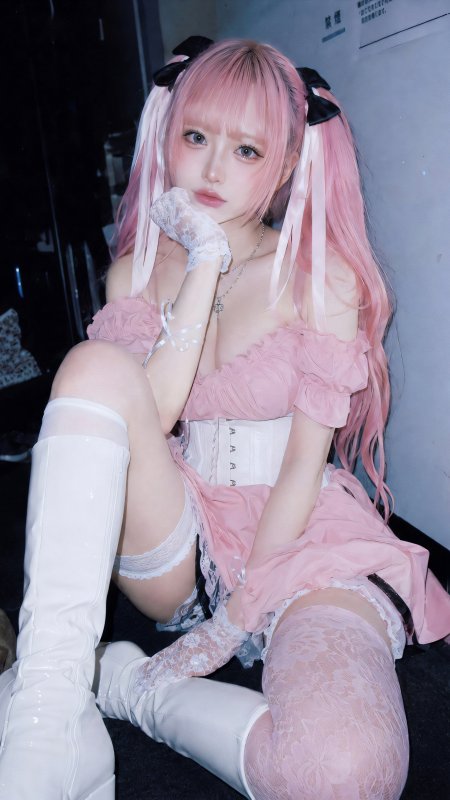 粉色双马尾少女洛丽塔装扮人像摄影手机壁纸