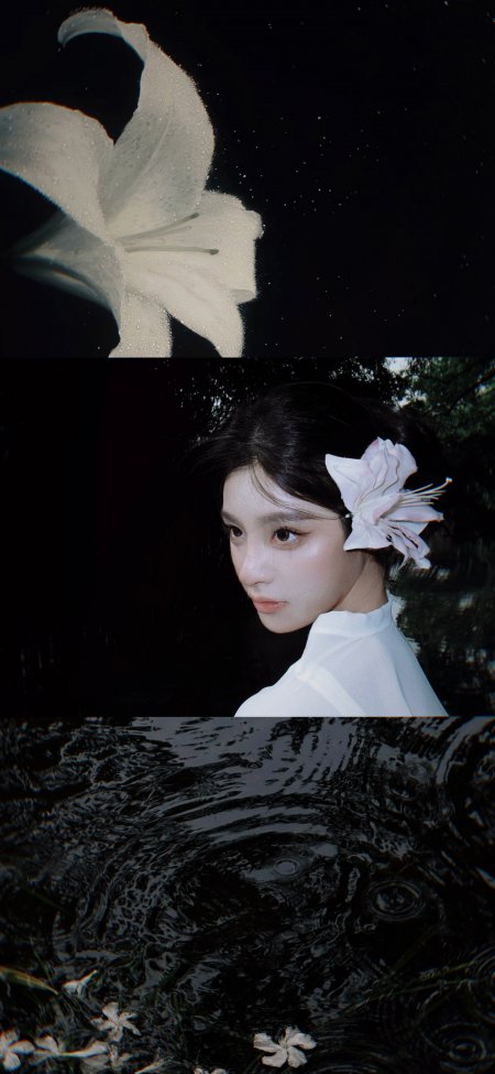 百合花与侧脸少女暗夜氛围人像摄影手机壁纸