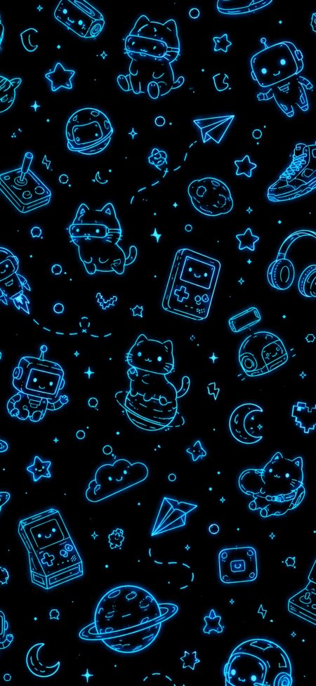 蓝色霓虹线条太空猫咪游戏机创意手机壁纸
