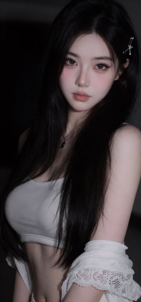 白衣蕾丝袖美女暗光特写温柔风人像摄影手机壁纸