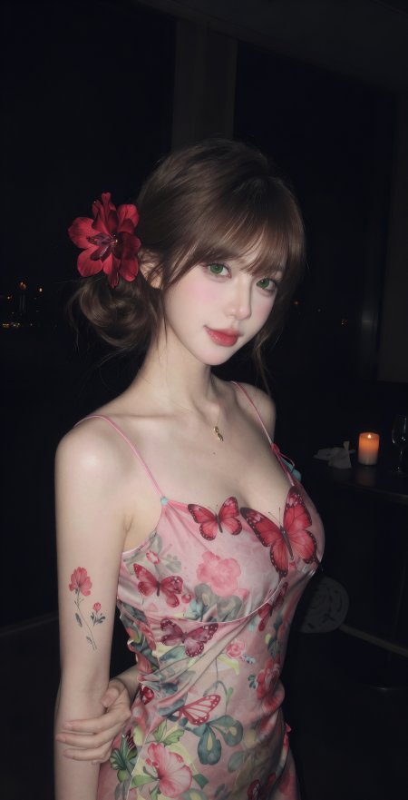 粉蝴蝶吊带裙美女暗调氛围感人像摄影手机壁纸