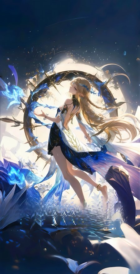 鸣潮卡提希娅蓝金魔法光环少女游戏手机壁纸