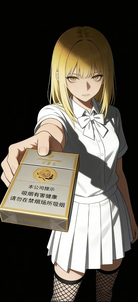金发少女穿白衬衫递芙蓉王香烟盒暗黑风动漫人物插画手机壁纸