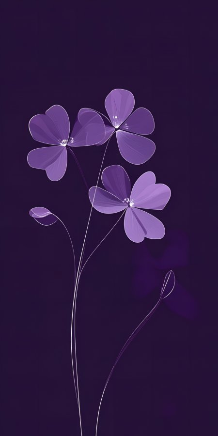 紫色四叶草极简线条花卉插画动漫风景插画手机壁纸