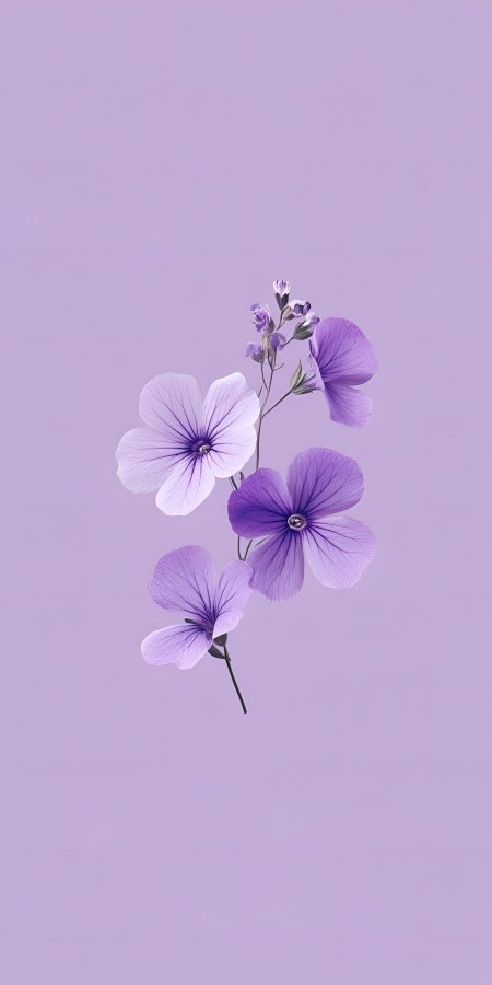淡紫色背景三朵紫花简约清新植物静物插画手机壁纸
