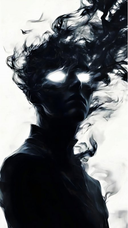 黑发男子烟雾缭绕双眼发光暗黑风格创意插画手机壁纸