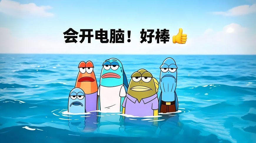 蓝色海面比奇堡居民半身站立清凉夏日动漫电脑壁纸