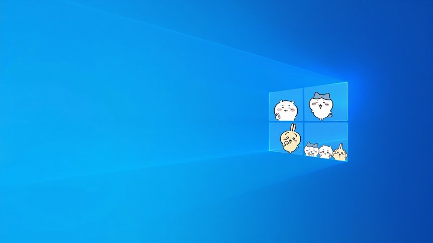 蓝色背景Windows窗口内吉伊卡哇三小只可爱卡通创意电脑壁纸