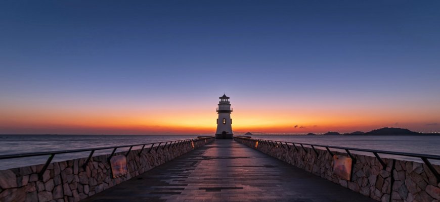 珠海爱情邮局灯塔日落海景栈道延伸浪漫风光风景电脑壁纸