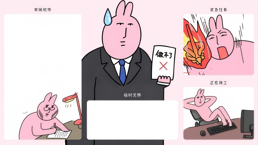 粉红兔子职场状态表情包创意卡通人物电脑壁纸