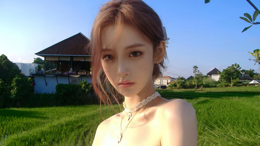 稻田边美女阳光侧颜清新自然摄影人物电脑壁纸