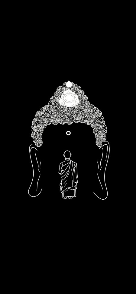 黑白线条佛像僧人禅意极简东方美学创意手机壁纸
