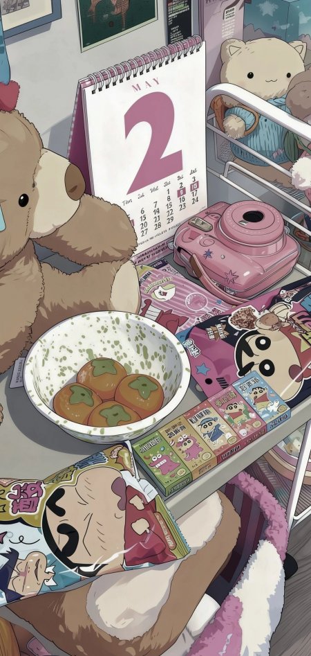 蜡笔小新五月日历书桌摆件可爱零食插画动漫手机壁纸