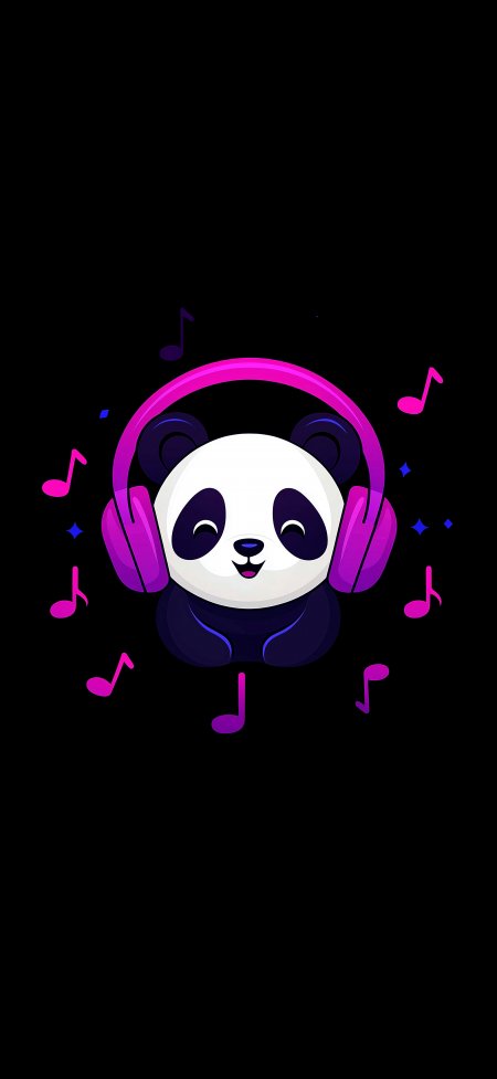 戴耳机熊猫听音乐可爱卡通创意手机壁纸