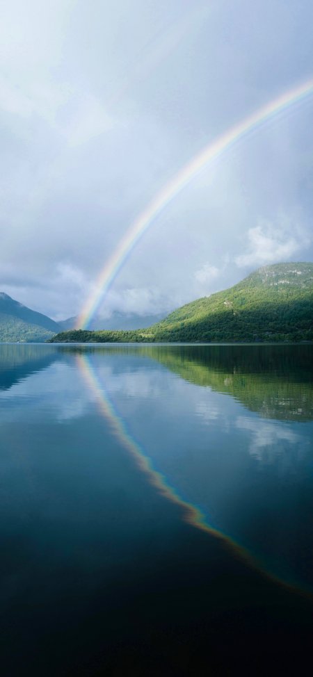 湖山彩虹倒影宁静自然风光风景手机壁纸