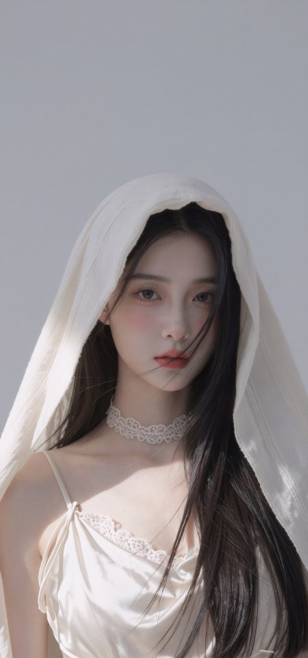 白纱头巾美女蕾丝吊带优雅肖像人像摄影手机壁纸