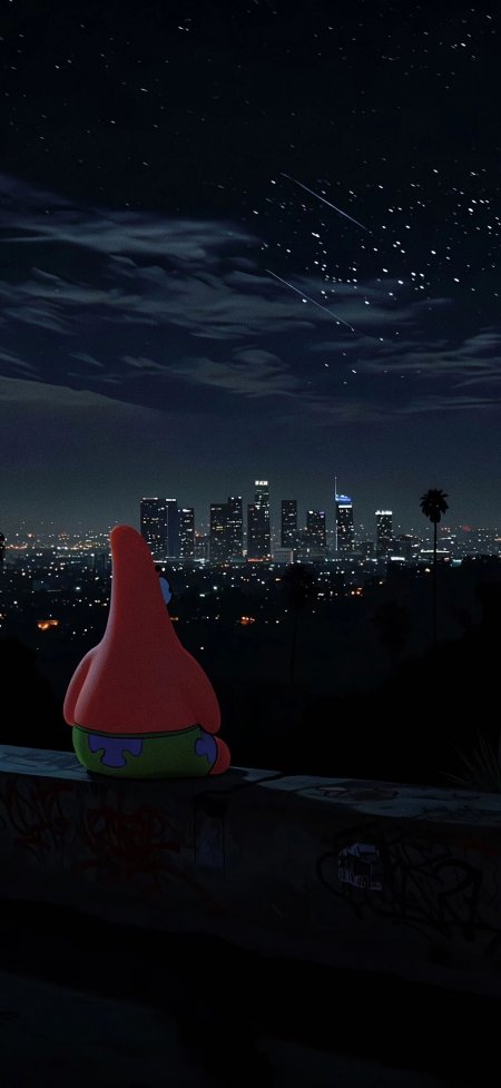 派大星城市夜景流星动漫手机壁纸