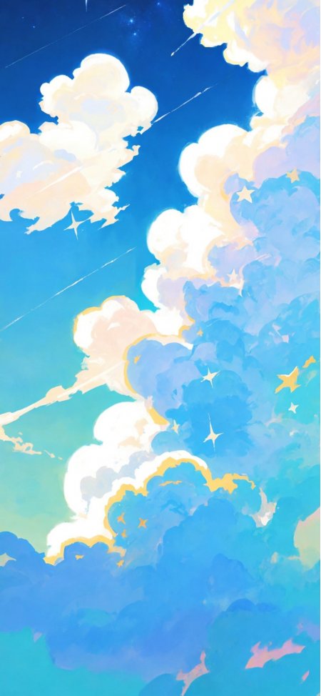 蓝天白云流星划过梦幻星空插画创意手机壁纸