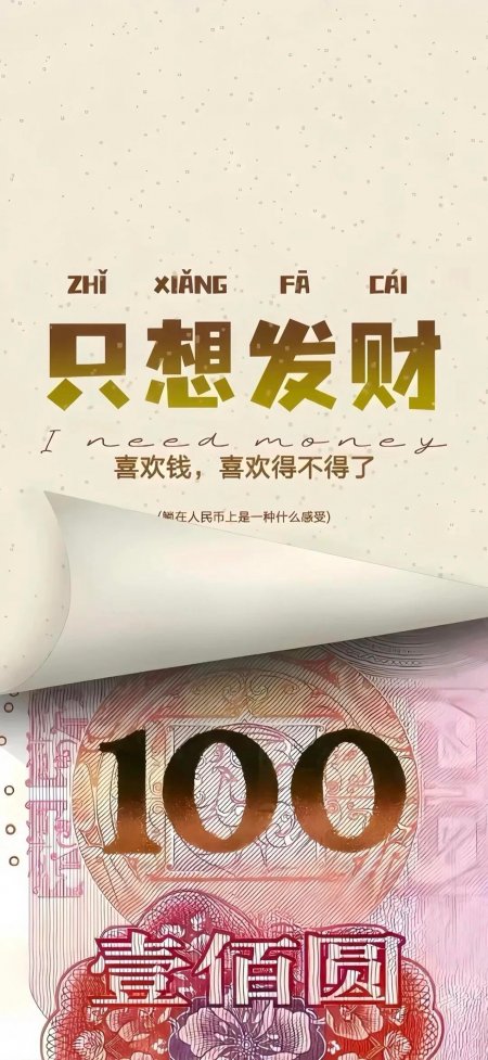 只想发财百元钞票创意文字搞钱励志创意手机壁纸