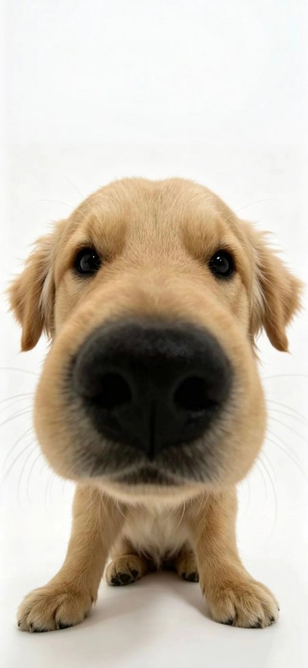 金毛幼犬大鼻头特写纯白背景萌宠摄影手机壁纸