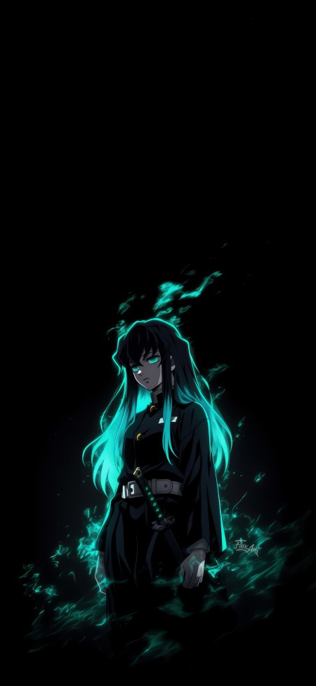 时透无一郎青焰环绕冷峻鬼灭之刃动漫手机壁纸