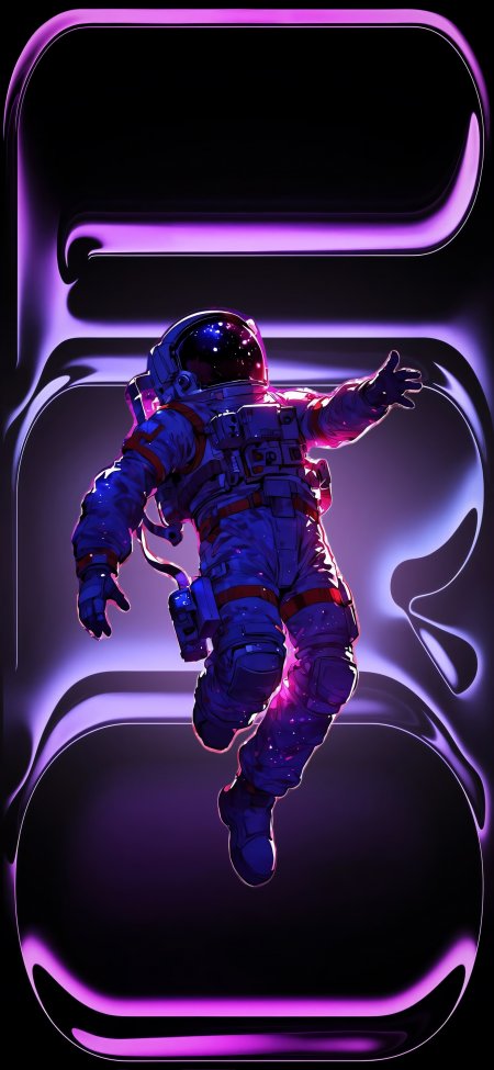 赛博朋克风宇航员漂浮紫色光晕科幻创意手机壁纸