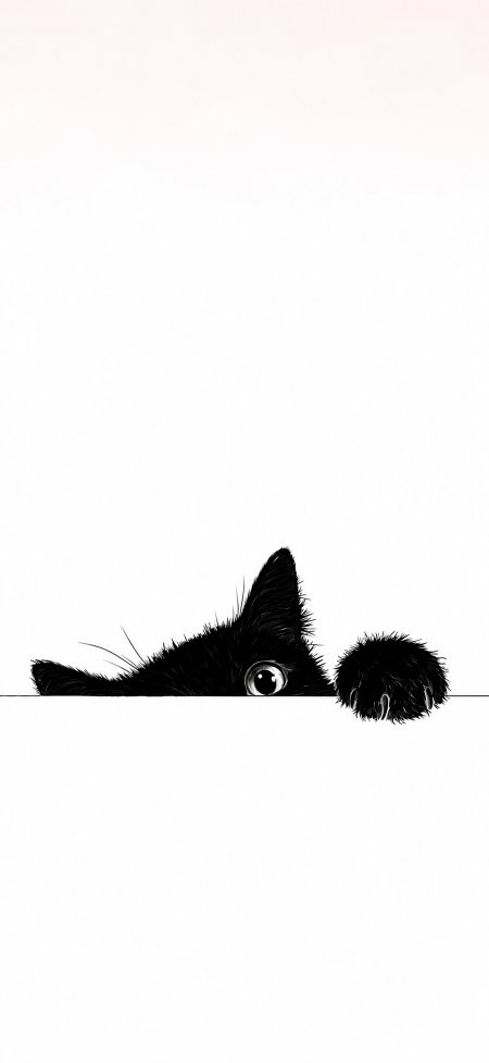 黑猫探头露眼萌态十足简约插画创意手机壁纸