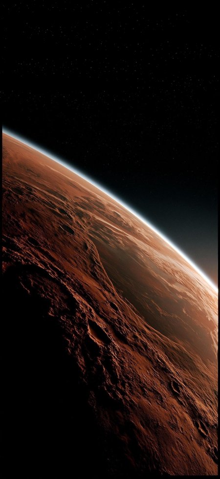 火星地表红色荒漠边缘星空科幻风景手机壁纸
