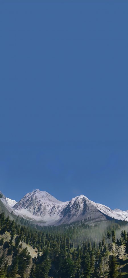 蓝天映衬雪峰森林静谧高山风光风景手机壁纸