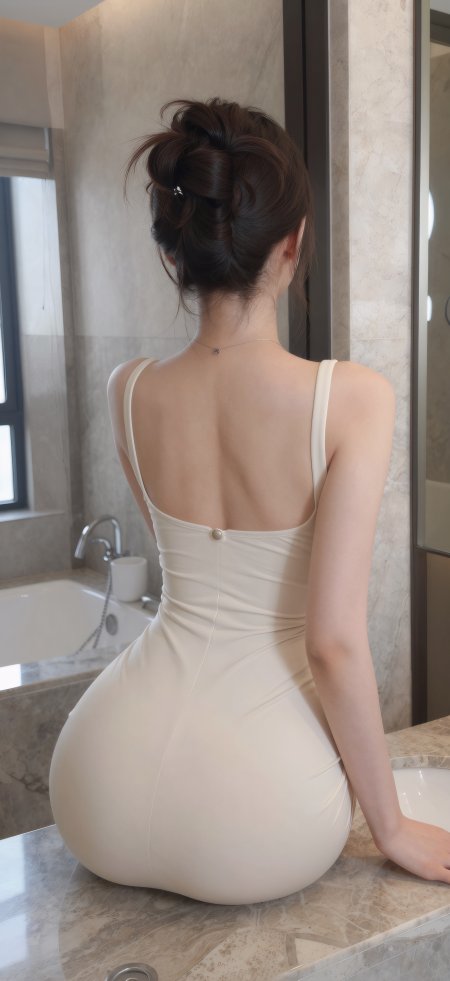 米色吊带裙美女浴室背影优雅曲线人像摄影手机壁纸