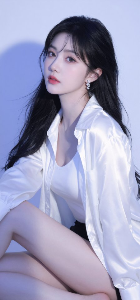 白衣长发美女侧颜凝视柔美光影人像摄影手机壁纸